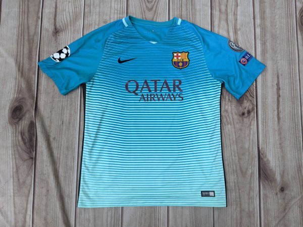 7．バルセロナ 16年アウェイ ナイキ ネイマール ロゴ 半袖サッカーユニフォーム ゲームシャツ メンズL409_画像1