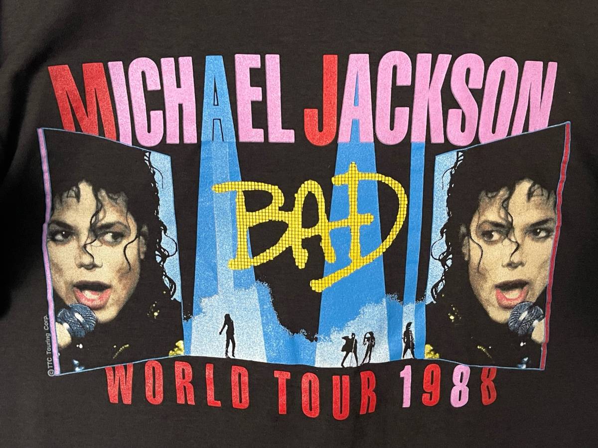 貴重！VINTAGE 80s Michael Jacksonマイケルジャクソン BAD WORLD TOUR 1988 Tシャツ 黒 Madonna hip hop WU TANG NWA 2PAC snoop MOTOWNの画像3