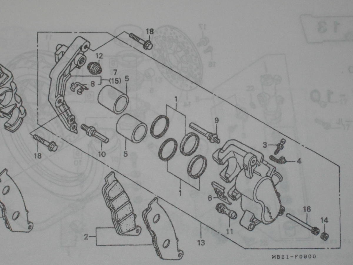 フロントブレーキキャリパーOHセット SF22 CB400Four NC36 ホンダ 純正新品_5番、1番、12番、11番