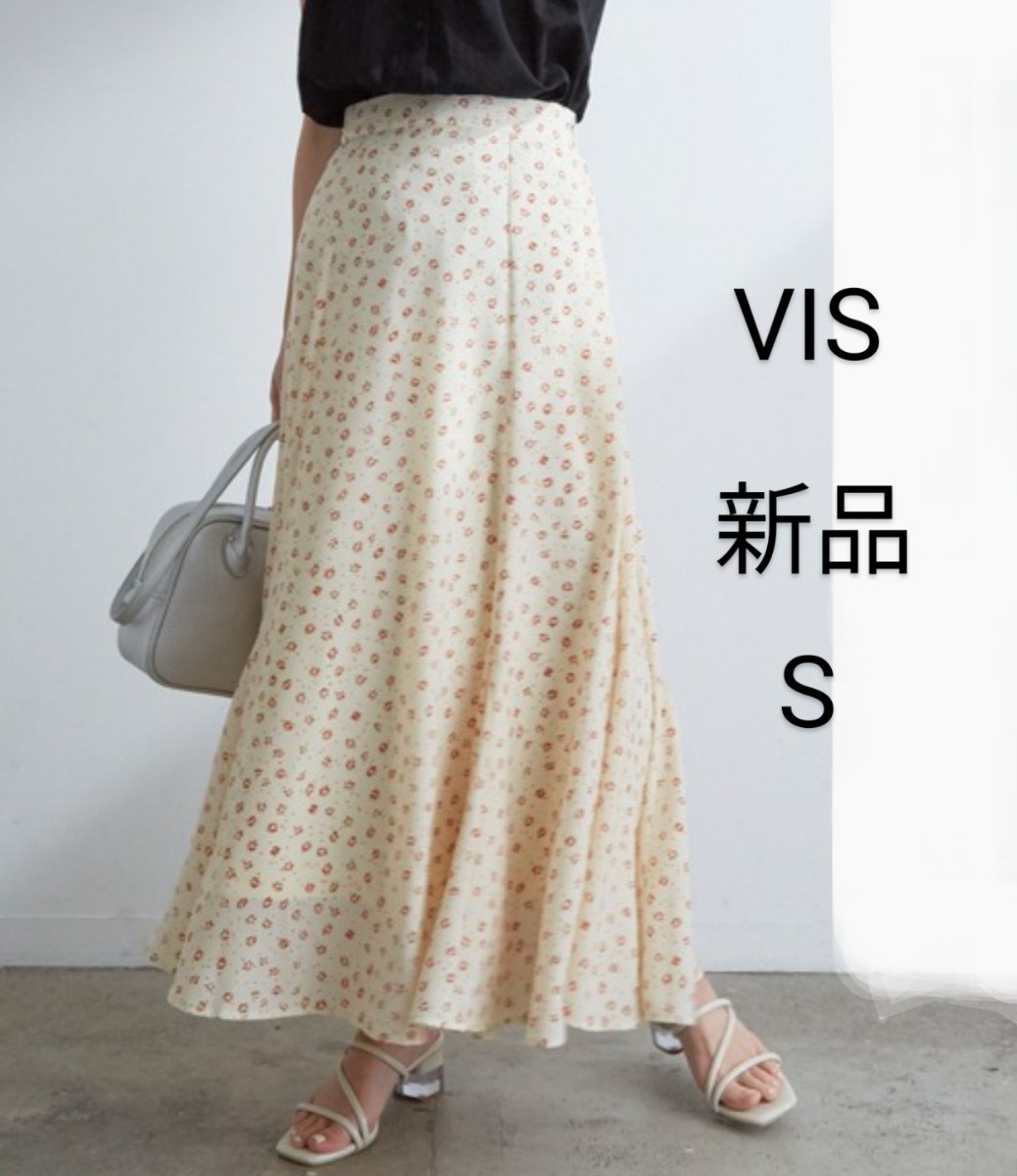 新品 後ゴム60cm～ ViS フレアスカート 花柄 ロングスカート マキシ