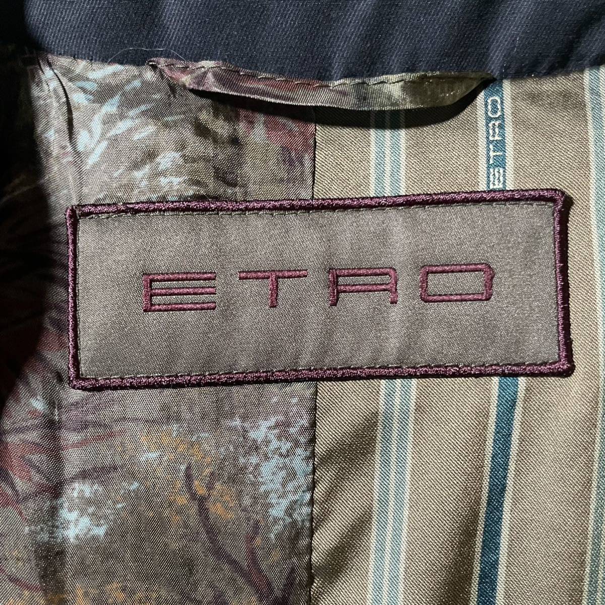 極美品/希少XL!! エトロ《幻の逸品》 ETRO ダウンコート ペイズリー柄 ジャガード 比翼仕立て グースダウン 裏地総柄 ダークネイビー 高級_画像7