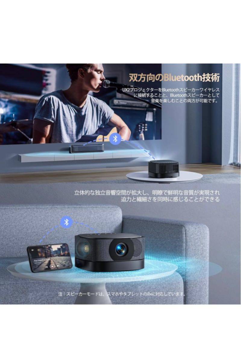 プロジェクター 【屋外用＆家庭用】WIFI Bluetooth 1080P 22000L 充電式 電動フォーカス 近距離投影ホームシアタープロジェクター4K対応