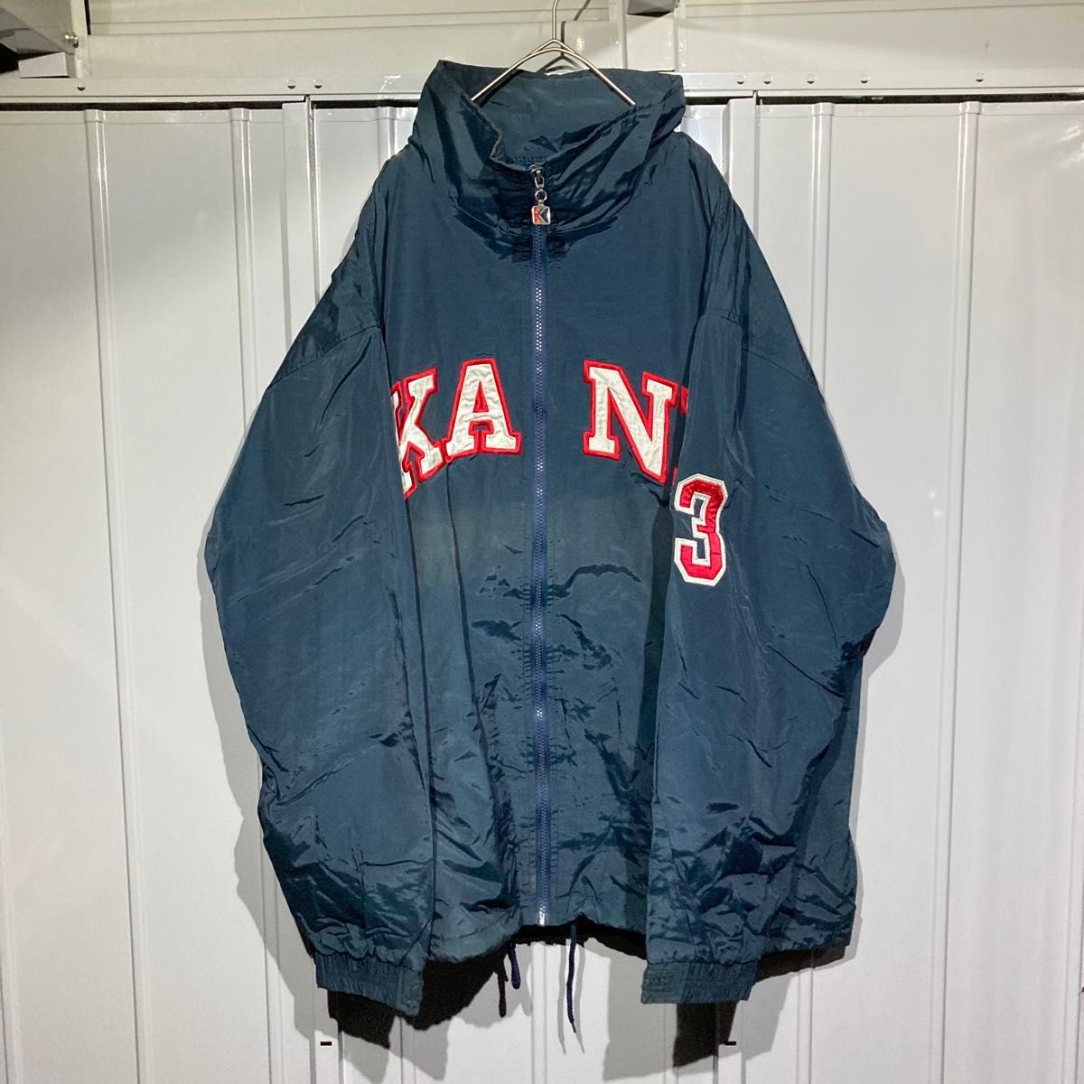 【90s★vintage】KarlKani カールカナイ ナイロンセットアップ ジャケット パンツ シャカシャカ ネイビー XL