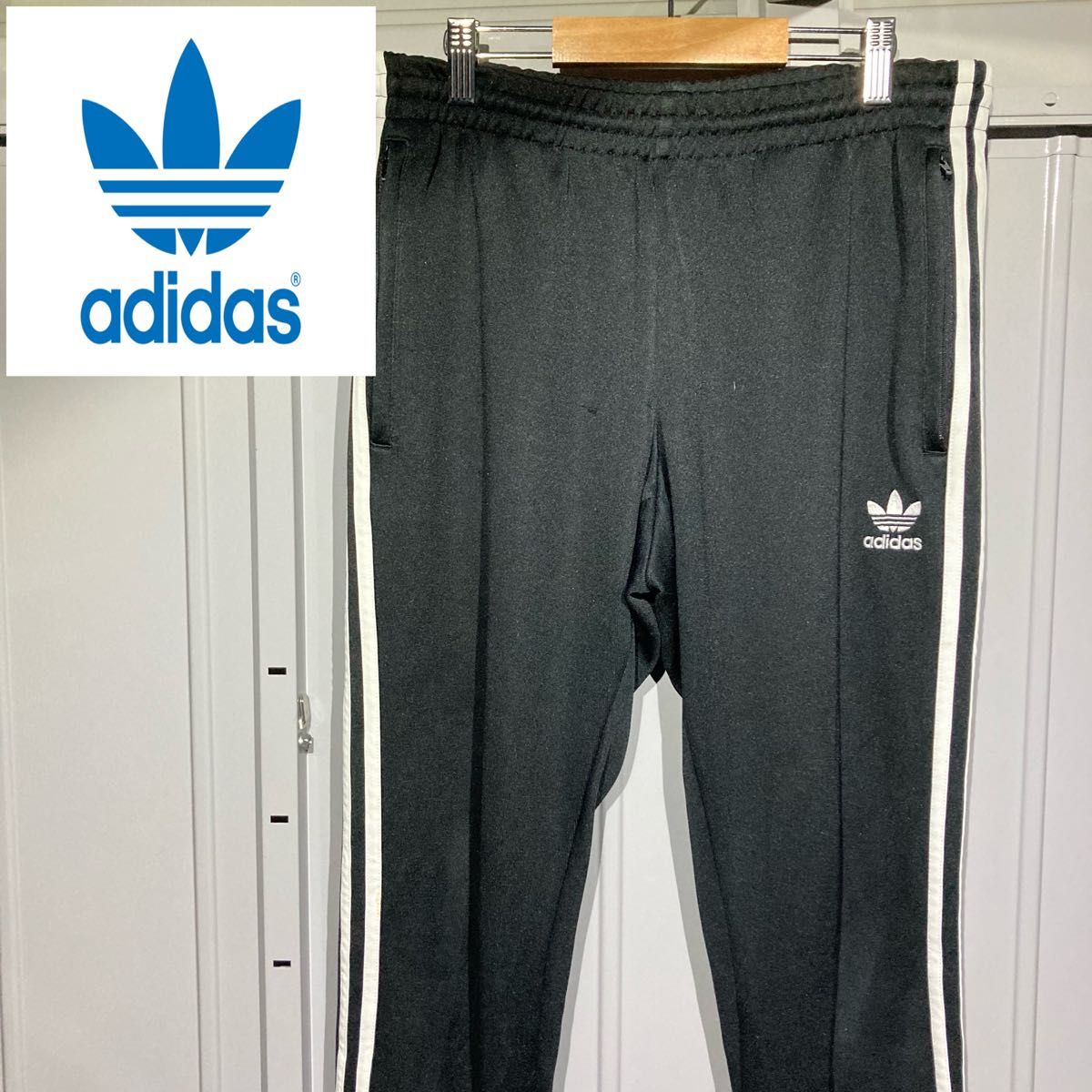 【卸古着】adidas アディダス トラックパンツ ジャージ トイフォイル サイドライン ストライプ us古着USA ブラック L