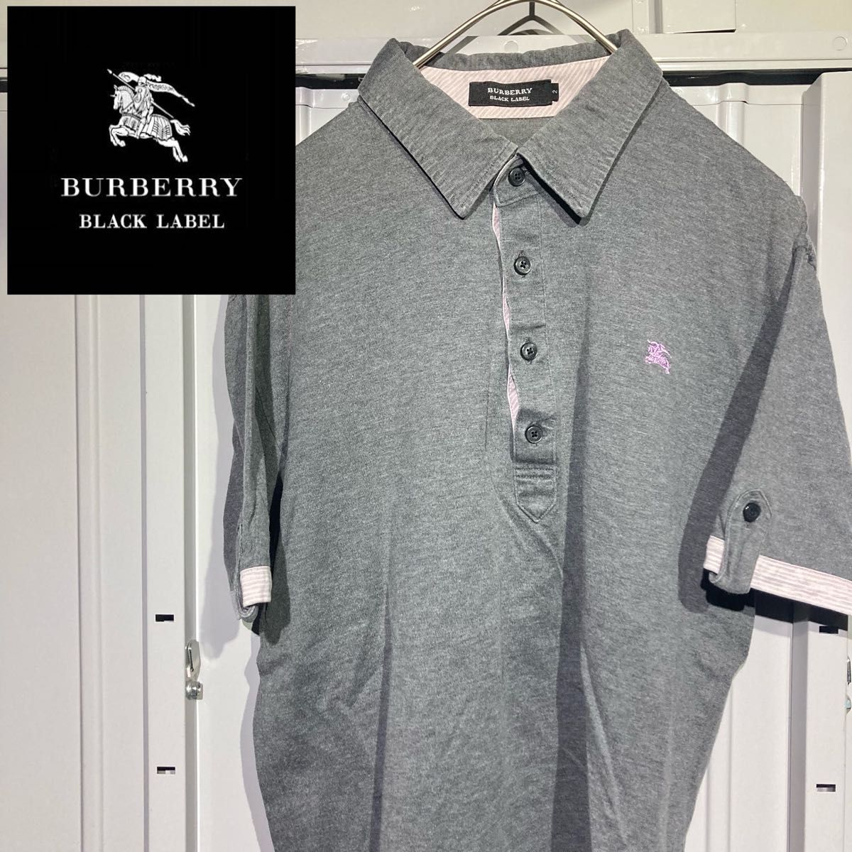 BurberryBlackLabel バーバリーブラックレーベル 襟付き 半袖ポロシャツ ワンポイントホース刺繍ロゴ グレー 2 
