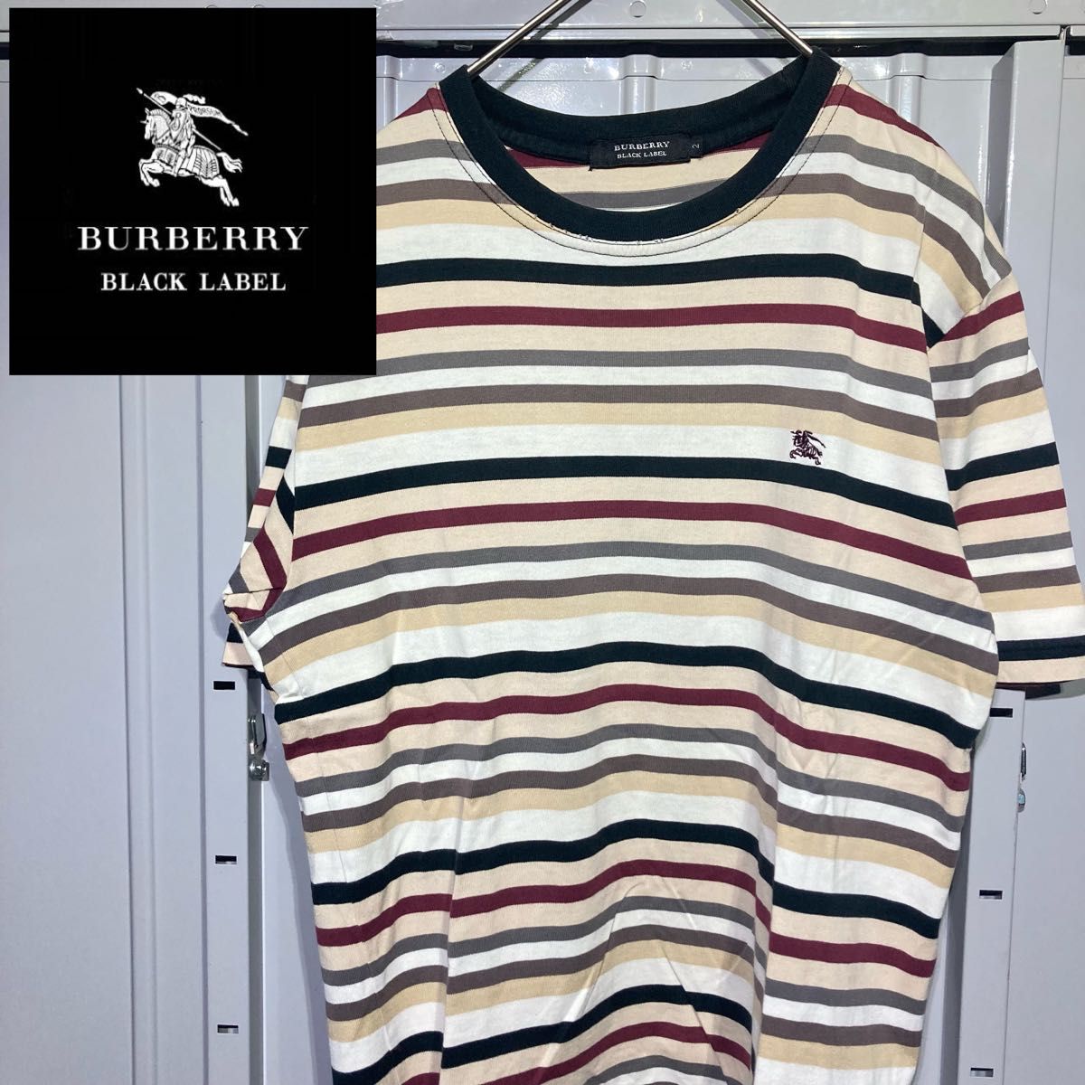 【ホース刺繍ロゴ】BurberryBlackLabel バーバリーブラックレーベル ボーダー半袖Tシャツ マルチカラー 総柄 2