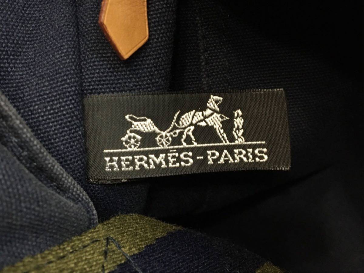 33-44 HERMES エルメス フールトゥ トートMM トートバッグ キャンバス ネイビー_画像5