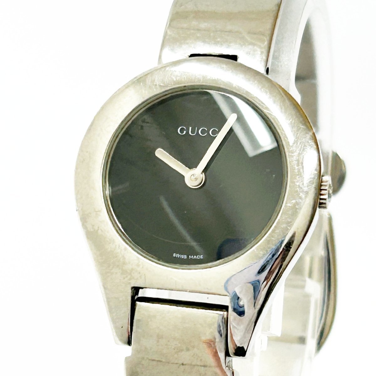 【1円スタート】GUCCI グッチ 6700L ラウンドフェイス SS ブラック文字盤 クオーツ レディース腕時計 221873_画像1