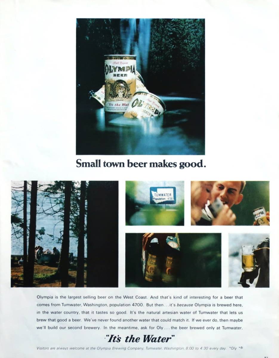 OLYMPIA BEER オリンピア ビール 広告 1960年代 欧米 雑誌広告 ビンテージ ポスター風 インテリア LIFE アメリカ_画像1