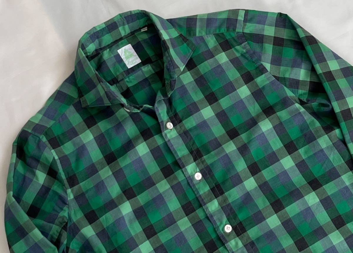 フィナモレ FINAMORE サイズ M 38〜39 コットン 綿 カジュアル シャツ グリーン系 長袖シャツ イタリア製