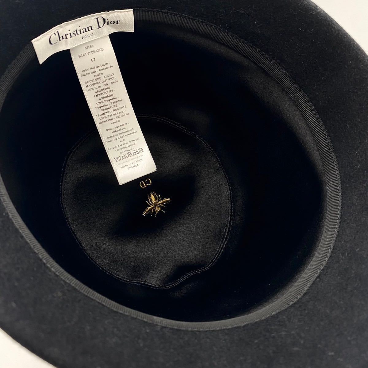 極美品 現行 クリスチャンディオール Christian Dior　ロゴ Bee刺繍 ラビットフェルト バケットハット 帽子 黒 ブラック 国内正規品 d78_画像7