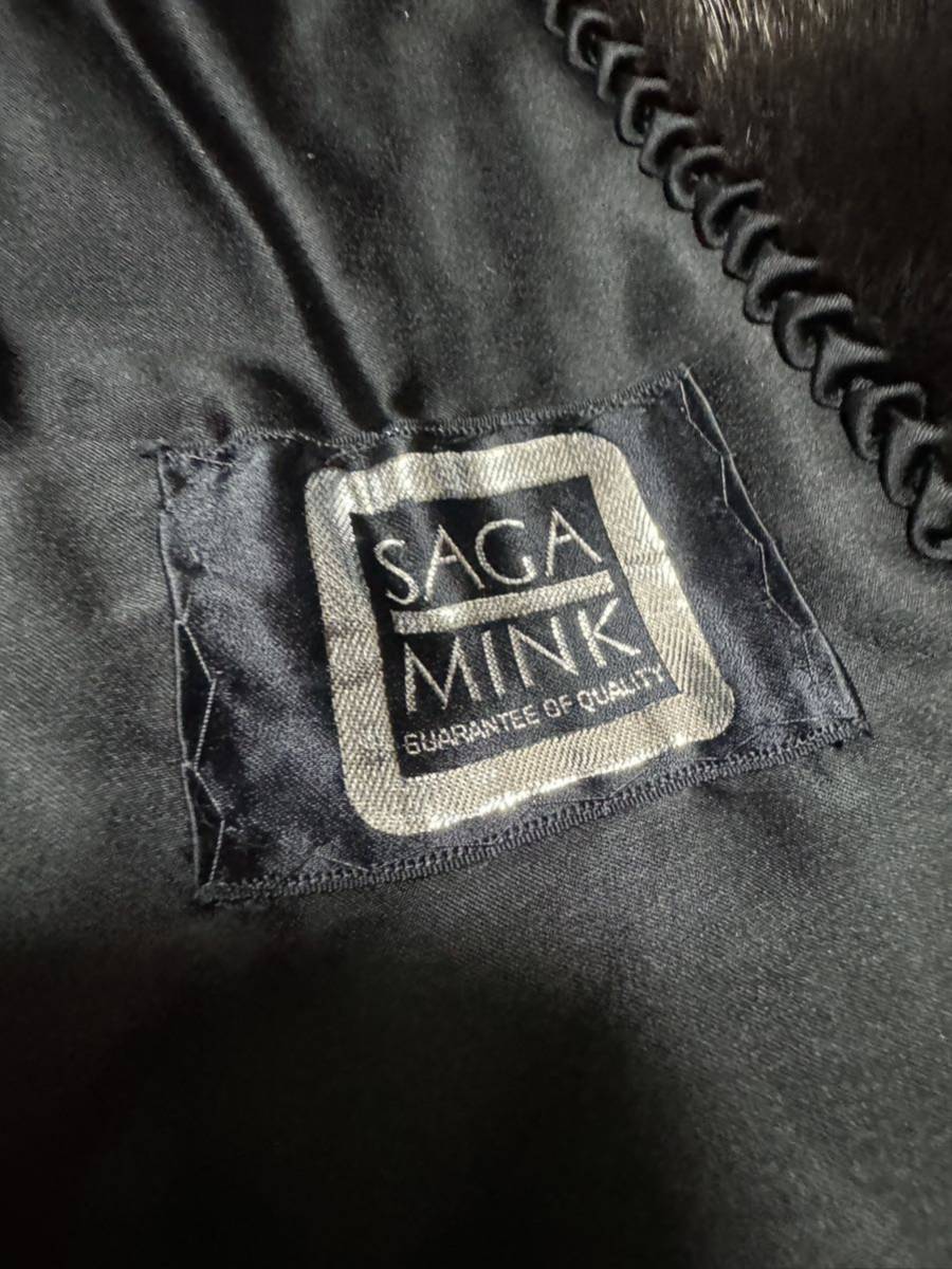 極上品 SAGA MINK サガミンク ブラックミンク 毛皮 ロング コート 着丈約107cm 裏地刺繍 ボリューム◎ 毛感触◎ レディース d124_画像6