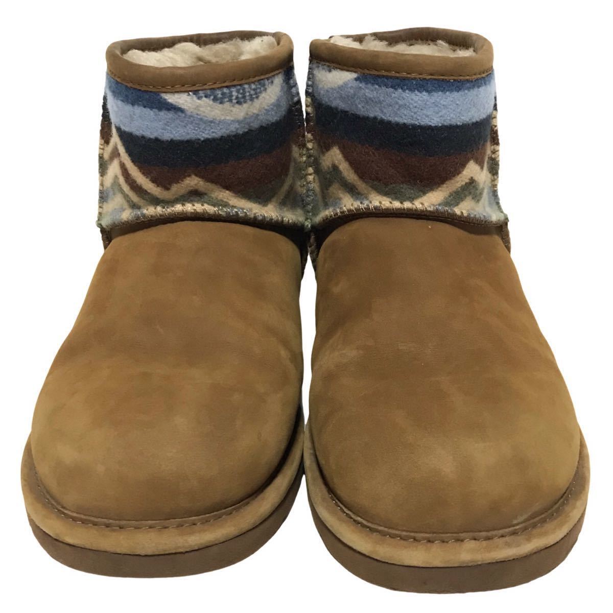 【美品】UGG×PENDLETON CLASSIC MINI アグ×ペンドルトン ボア ムートンブーツ レディース22㎝ ブラウンスエード ネイティブ柄 レアコラボ_画像4