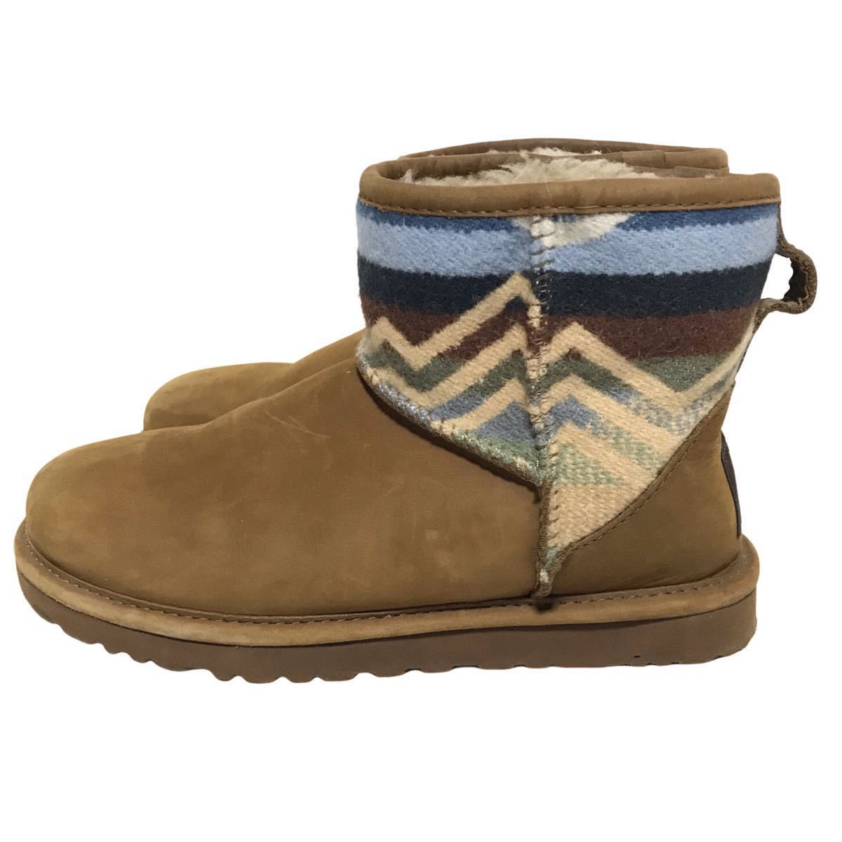 【美品】UGG×PENDLETON CLASSIC MINI アグ×ペンドルトン ボア ムートンブーツ レディース22㎝ ブラウンスエード ネイティブ柄 レアコラボ_画像2