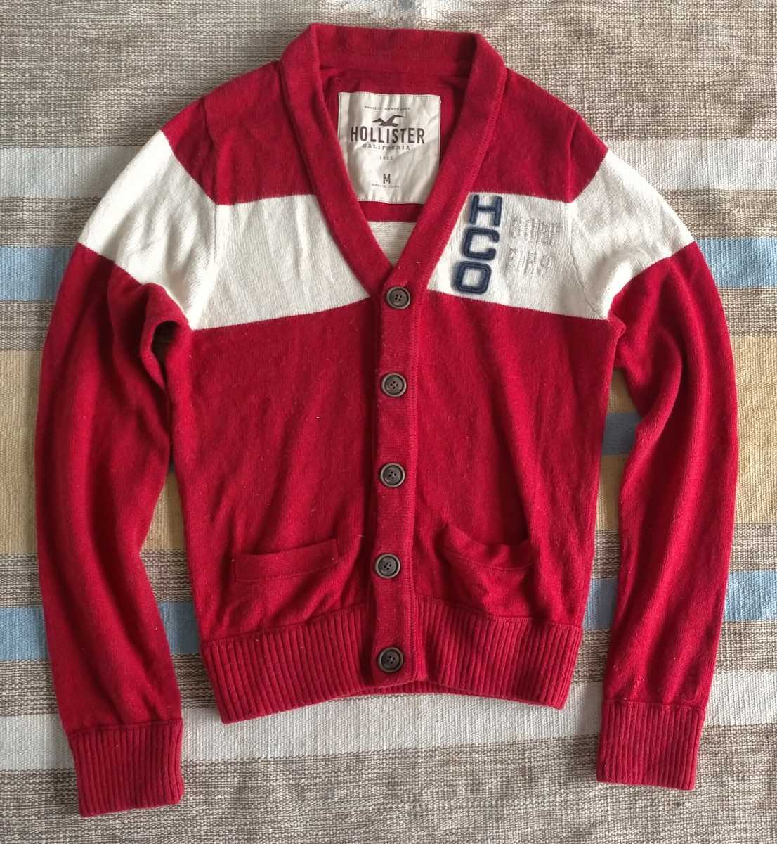 中古 / ホリスター HCO HOLLISTER / ツートン切り替え ニットカーディガン /　コットンナイロン / M(L) ワイン_画像1