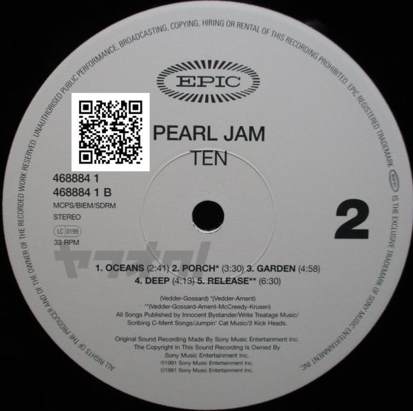  редкий  пластинка -Indies_Alternative-UK пластинка ★Pearl Jam - Ten[LP, '99:Epic - 468884 1, Simply Vinyl - SVLP 068]