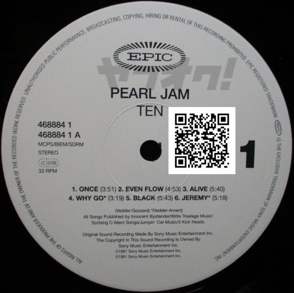  редкий  пластинка -Indies_Alternative-UK пластинка ★Pearl Jam - Ten[LP, '99:Epic - 468884 1, Simply Vinyl - SVLP 068]