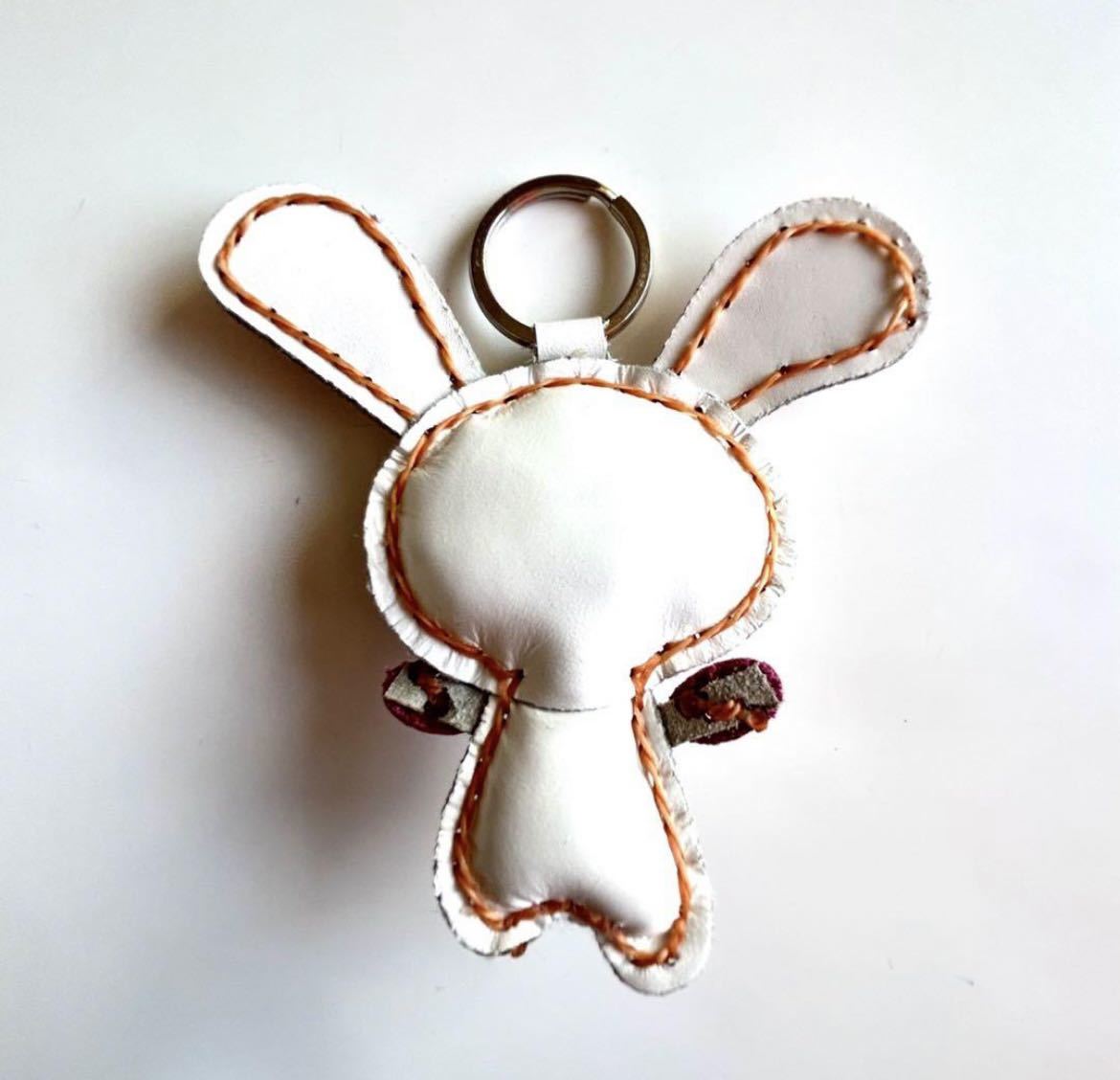 * free shipping * new goods original leather key holder hand made leather key holder bag charm key ring ... rabbit white 