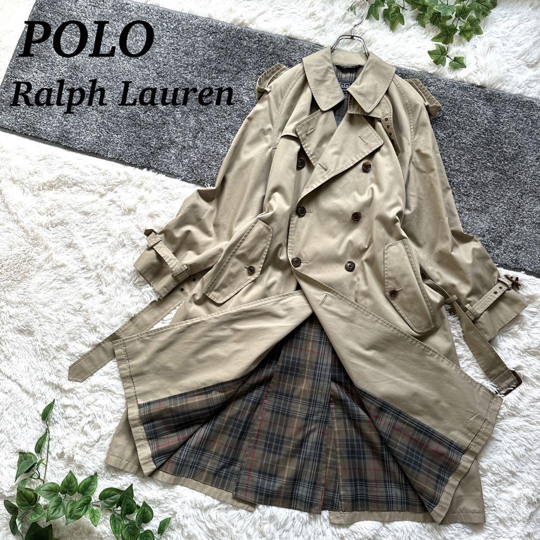 希少　ポロバイラルフローレン トレンチコート 一枚袖 ロング丈 ベージュ 80s　Polo by Ralph Lauren 当時モノ　ヴィンテージ