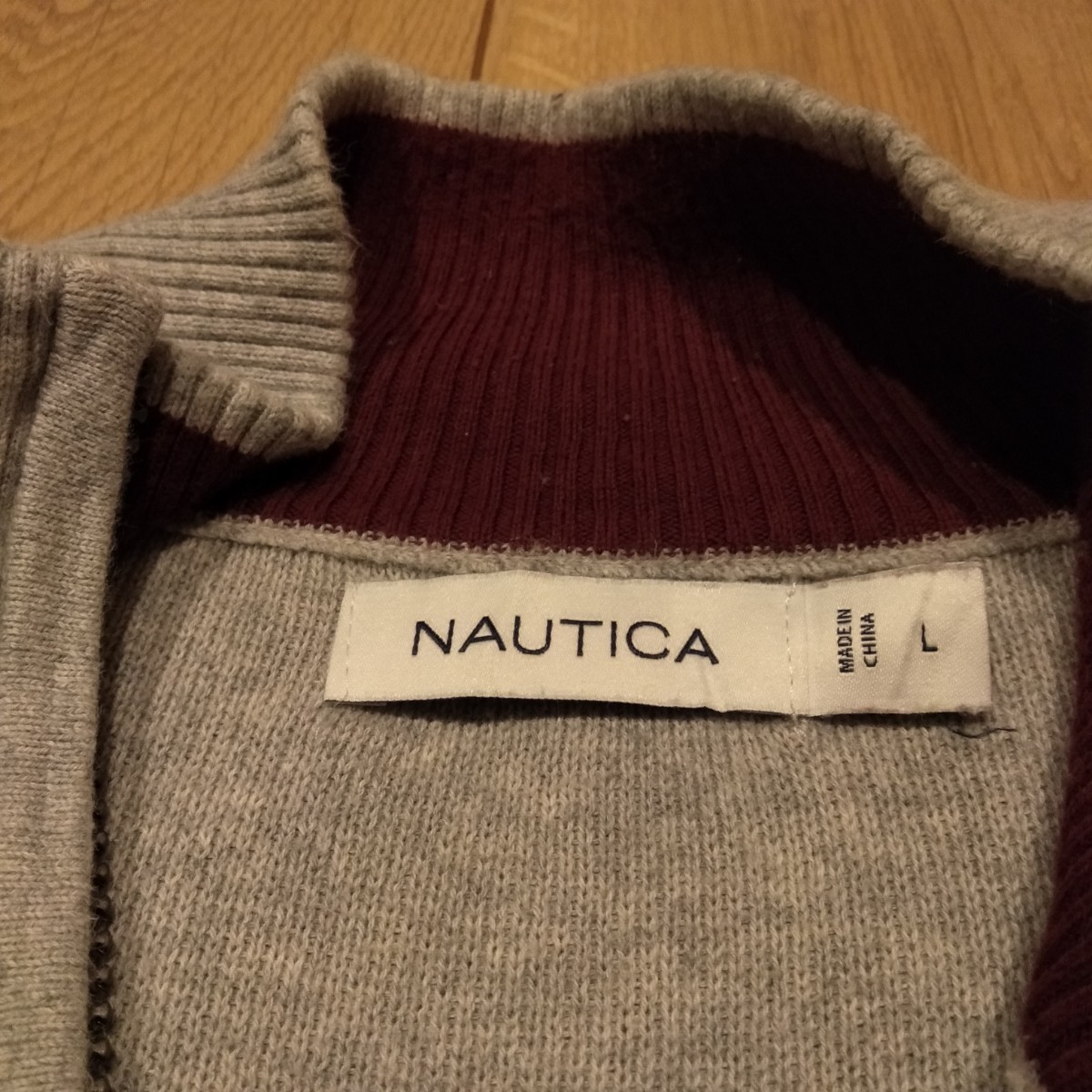 USA古着卸 Lサイズ NAUTICA ノーティカ ロゴ刺繍 ジップアップ ニット プルオーバー_画像4