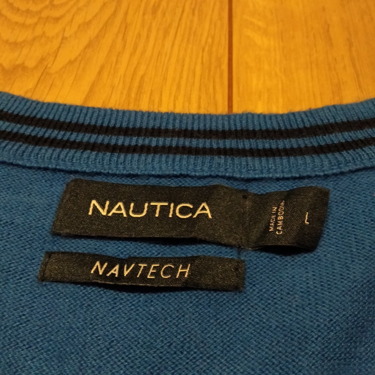 ☆USA古着卸 Lサイズ NAUTICA ノーティカ ロゴ刺繍 Vネック ニット