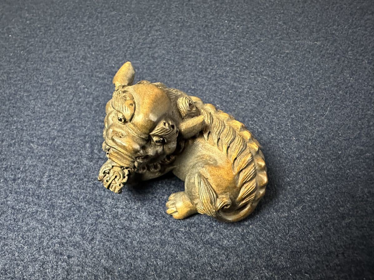 [KA256] из дерева netsuke Tang лев маленький . скульптура .. предмет дым . inserting дерево гравюра .. лев 