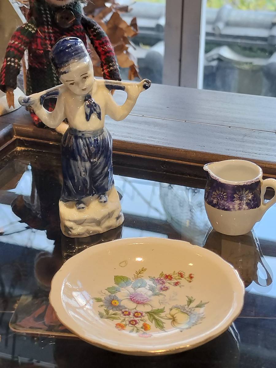  Франция Vintage симпатичный маленький . цветок узор . тарелка, керамика. . кукла маленький питчер 3 позиций комплект!