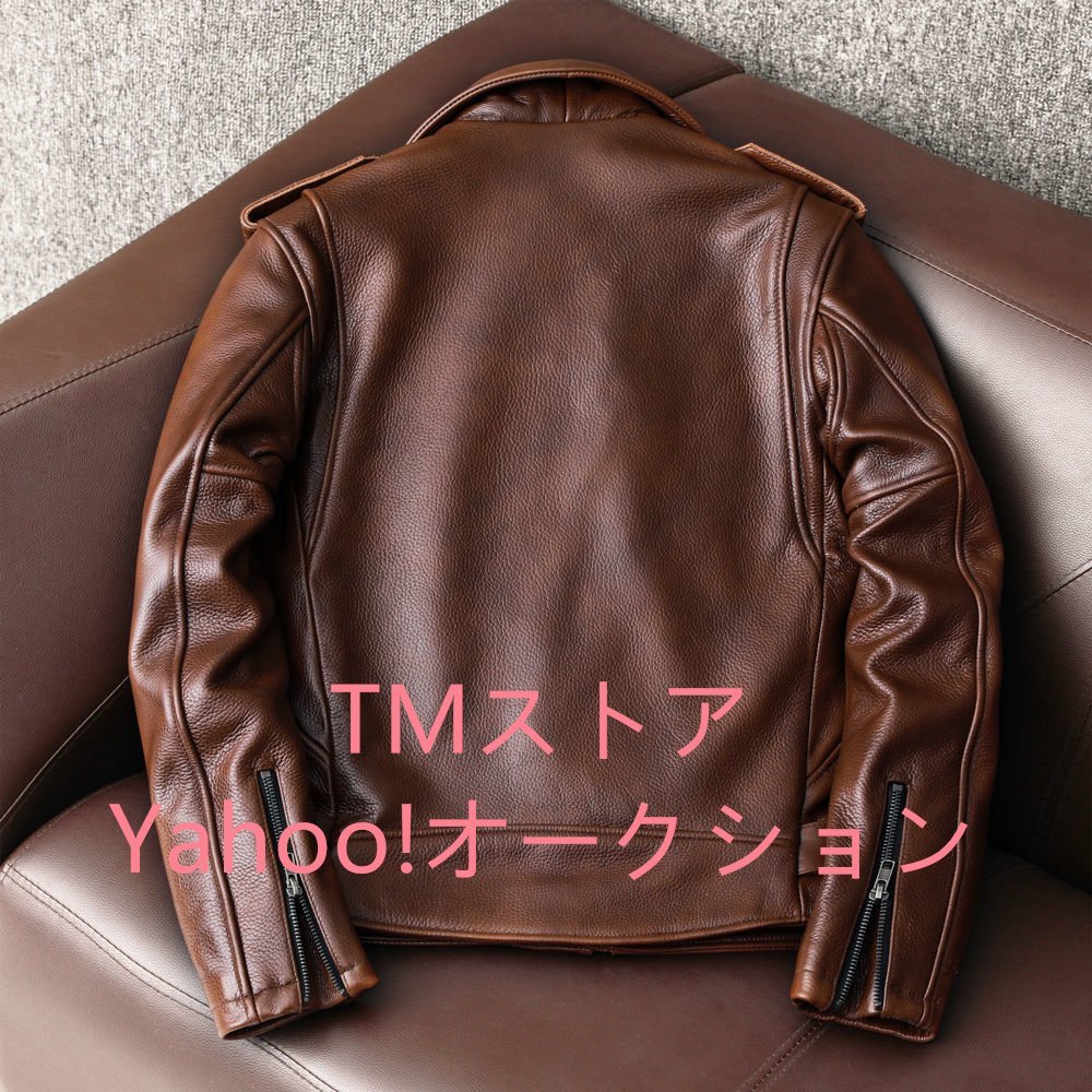 高品質★牛革 レザージャケット ホースハイド ライダース 革ジャン 本革 メンズファッション アメカジ レトロ バイクレザー S～6XL_画像3