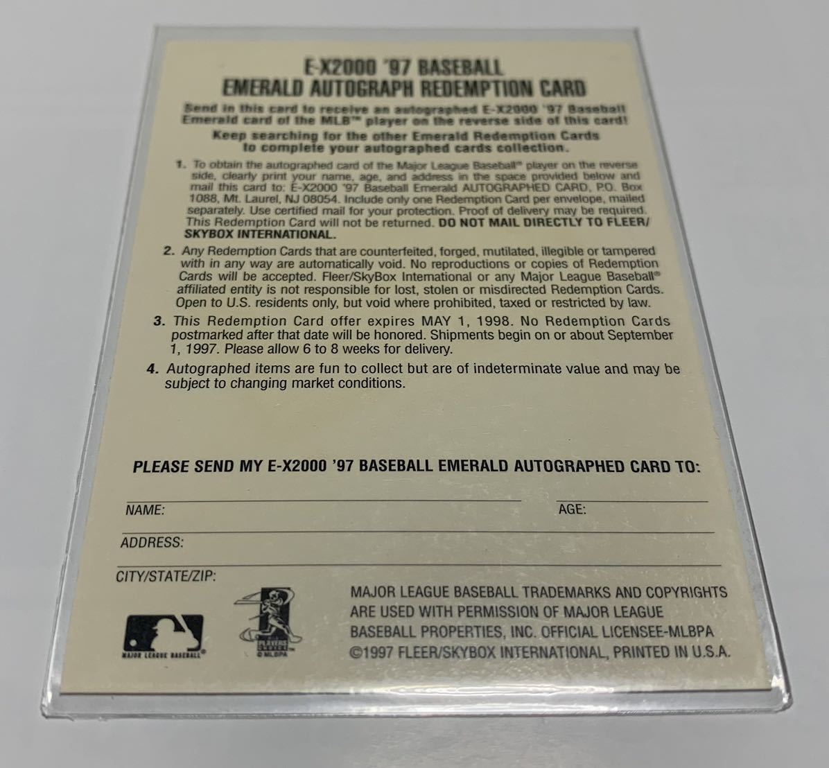 Scott Rolen MLB 1997 FLEER/Skybox E-X 2000 EMERALDO AUTOGRAPH REDEMPTION CARD_画像2