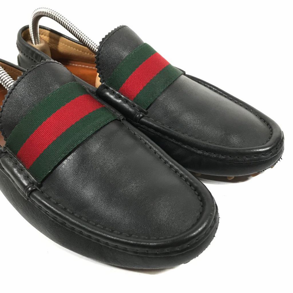 【グッチ】本物 GUCCI 靴 26.5cm シェリーライン 黒 スリッポン ローファー ドライビングシューズ 本革 レザー 男性用 メンズ 伊製 7 1/2_画像8