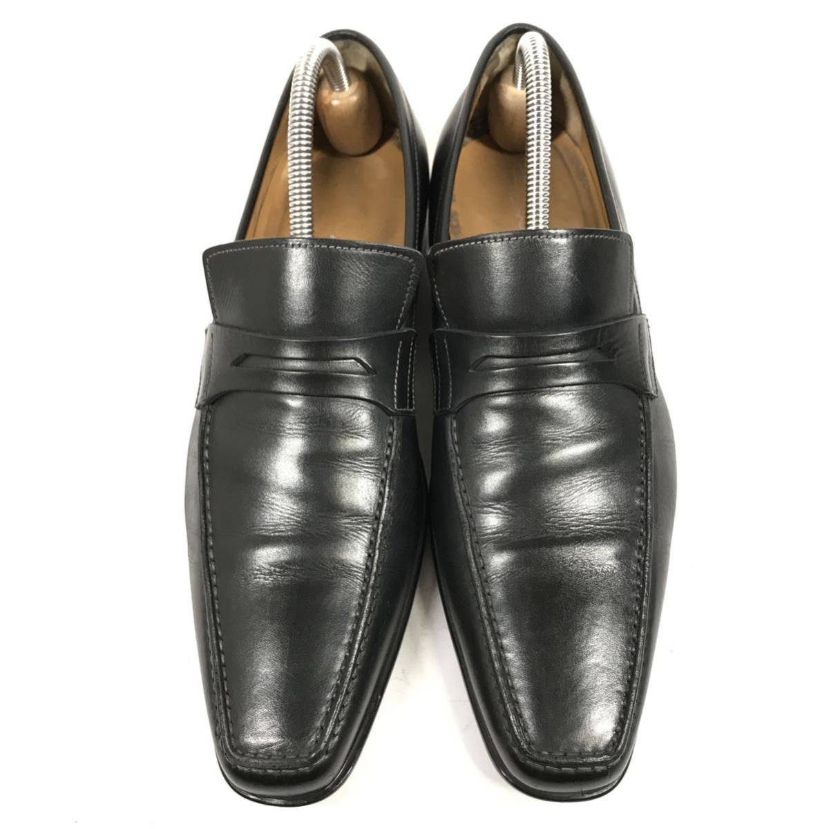 [ sun to-ni] genuine article Santoni shoes 24.5cm black Loafer slip-on shoes business shoes original leather for man men's Italy made 5 1/2 F