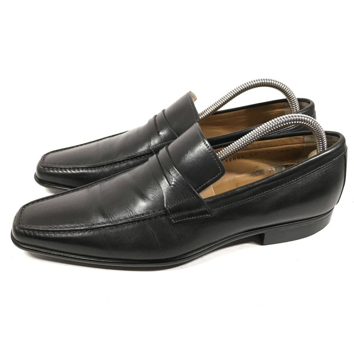 [ sun to-ni] genuine article Santoni shoes 24.5cm black Loafer slip-on shoes business shoes original leather for man men's Italy made 5 1/2 F