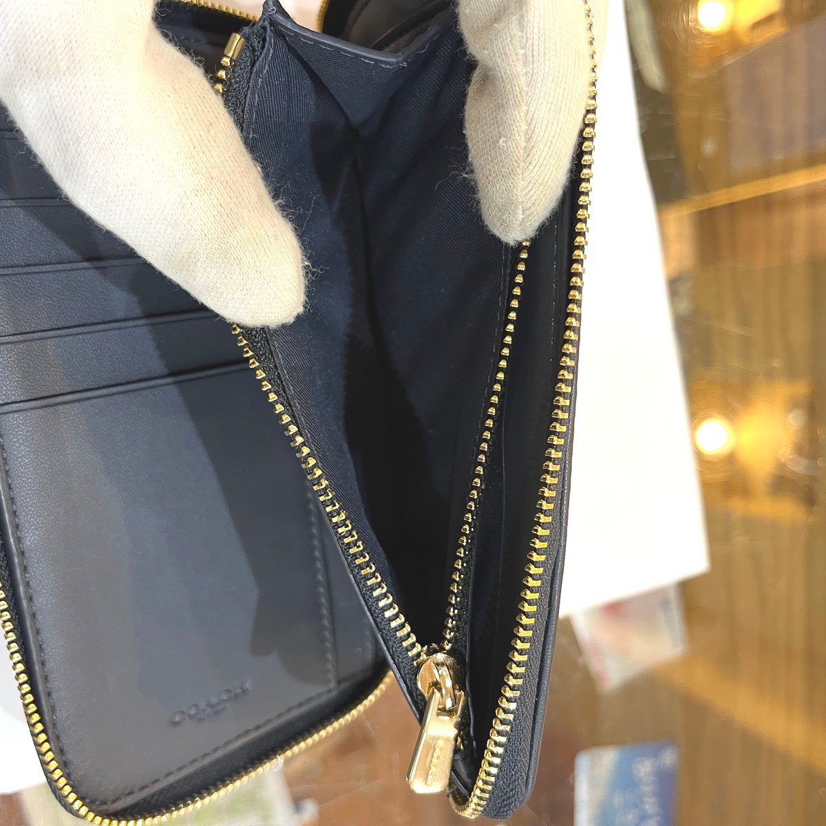 中古美品●COACH/コーチ●二つ折り財布 C4297 長財布 シグネチャー柄 ブルー×イエロー ストライプ 札幌