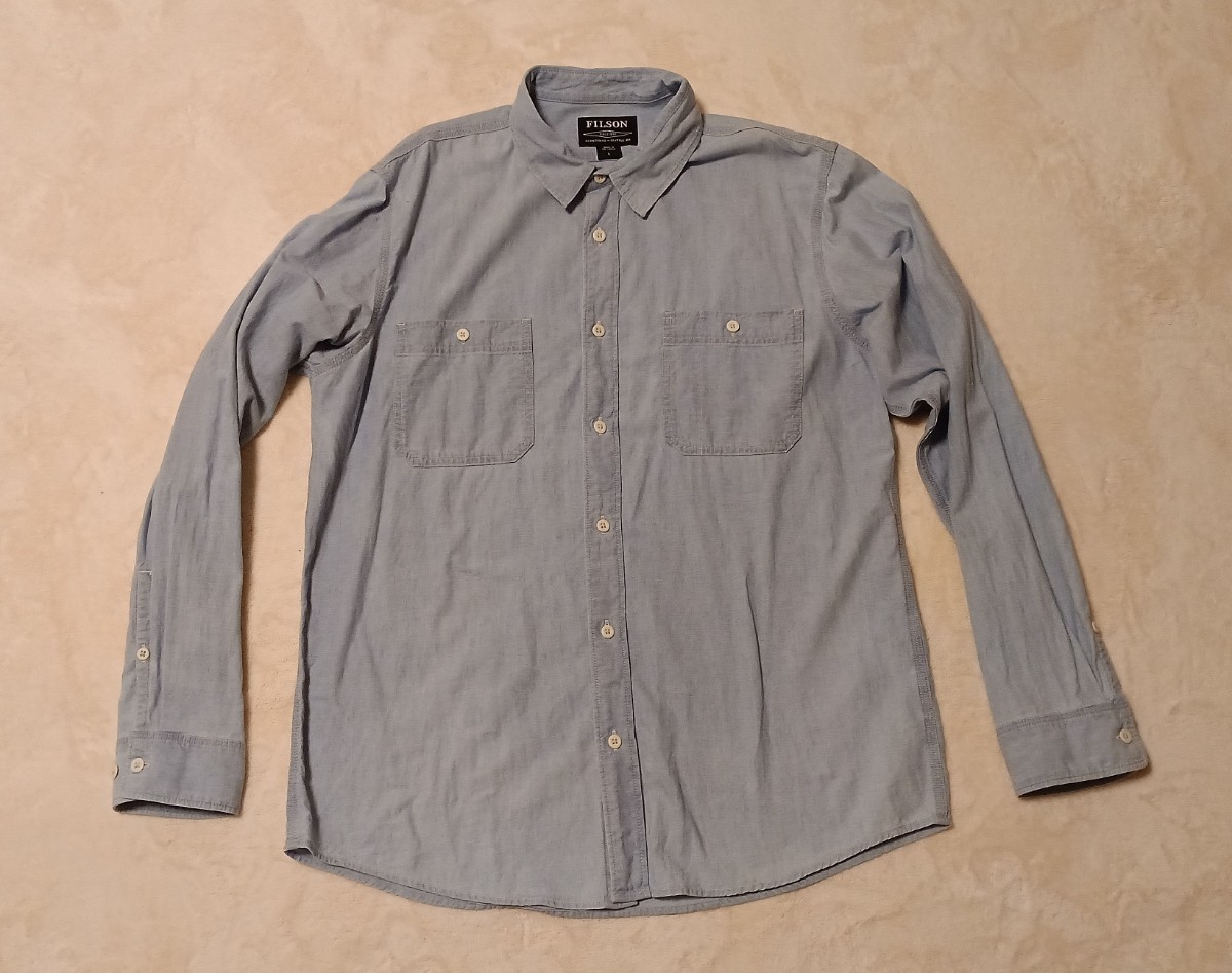 FILSON CHAMBRAY CPO SHIRT フィルソン シャンブレーシャツ ワークシャツＬサイズ 長袖シャツ コットンシャツ　ライトインディゴ_画像2