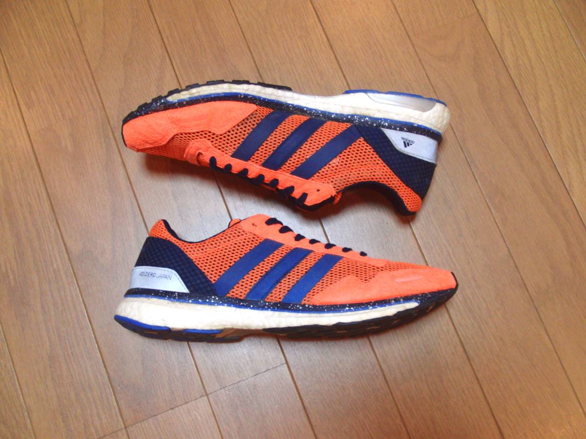 即決早勝!!絶対推奨アディダスADIZERO JAPANスニーカー橙×紺【技術革新】adidas BOOSTランニングシューズ26.5㎝★ジョギングシューズ☆_画像2