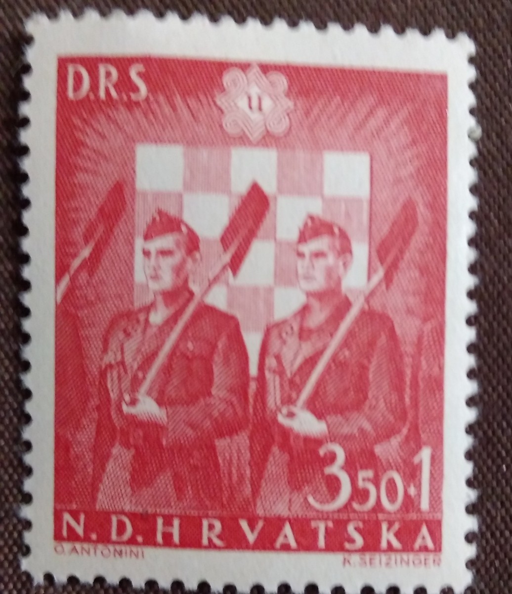 クロアチア　1944 国家労働局　D.R.S 4完 未使用糊あり_画像3