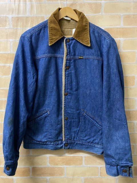 70年代　USA製 Wrangler ラングラー 257MJL　ボアデニムジャケット　コーデュロイ襟　スナップボタン インディゴ 38L 33753670＃2