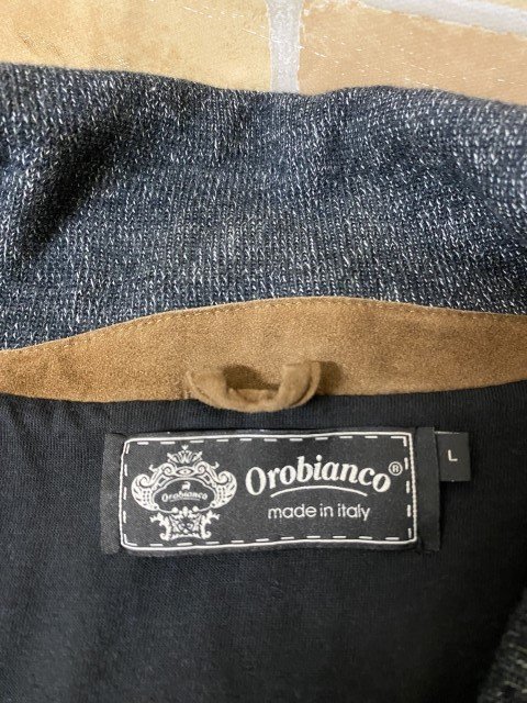 イタリア製 Orobianco オロビアンコ ニットジャケット コットン ロゴ 刺繍 5ボタン カーディガン グレー系 L 33792286＃4_画像3
