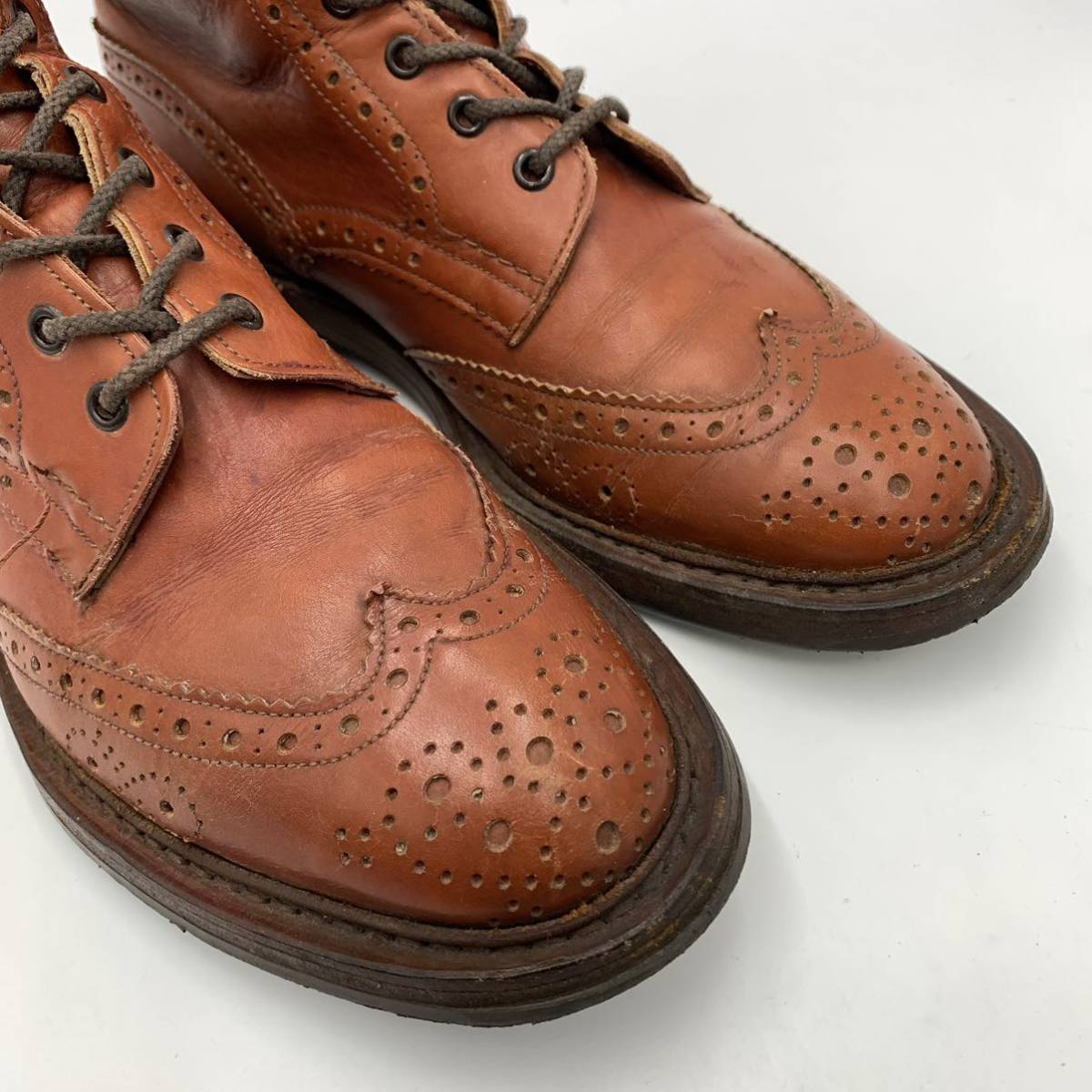 A ☆ 至高の一品 'Paul Smith/ポールスミス別注' TRICKER'S トリッカーズ 本革 レザーブーツ 革靴 ウィングチップ メダリオン 9 高級紳士靴_画像5