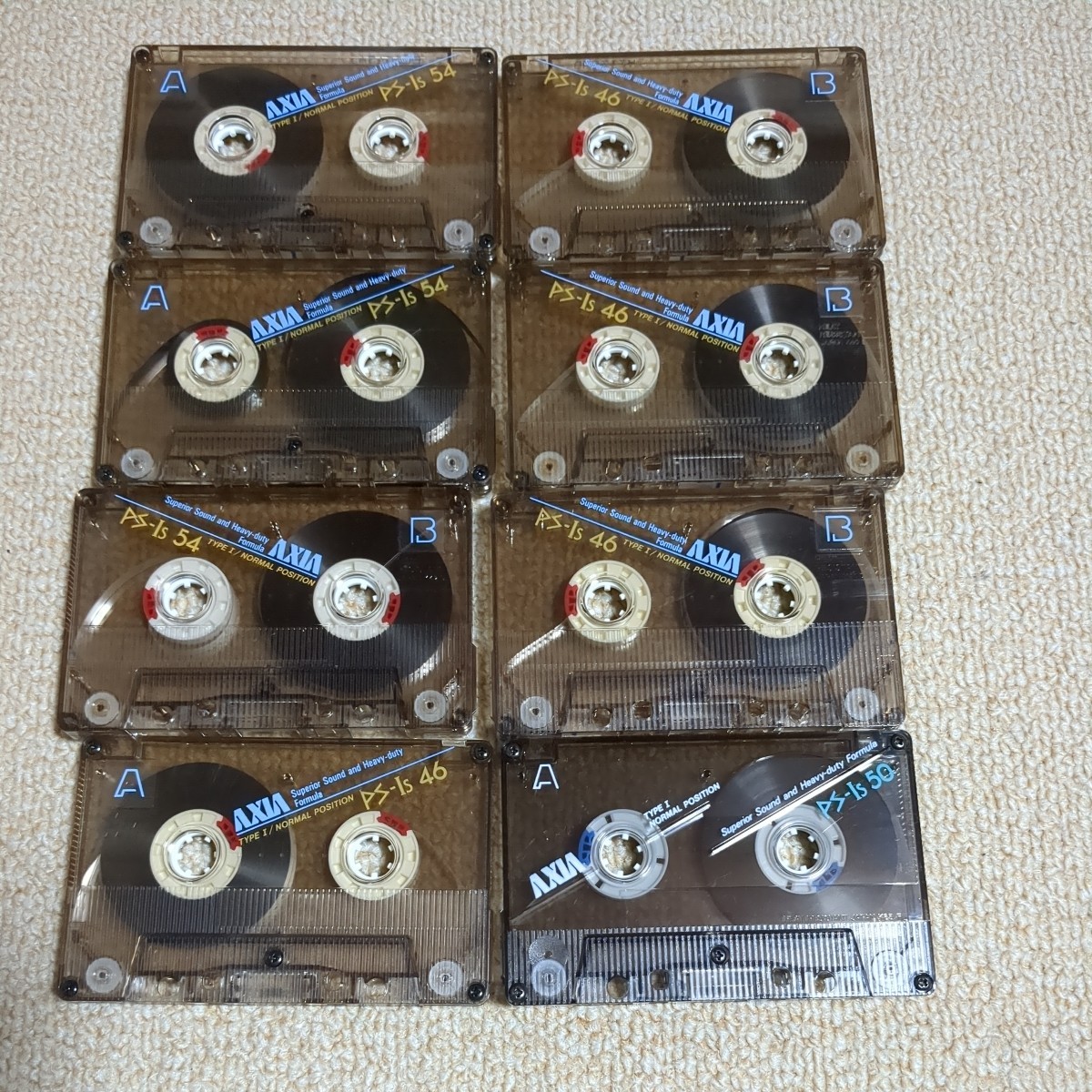 ジャンク　AXIA　使用済み　カセットテープ　PS-ⅰS 1s 54 50 46　計8本　アクシア　当時物　昭和レトロ　ノーマルポジション_画像1