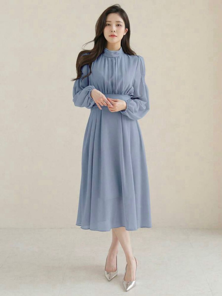 SHEIN DAZY モックネック ランタンスリーブ ドレス ダスティ SHEIN DAZY モックネック ランタンスリーブ ドレス ダスティ
