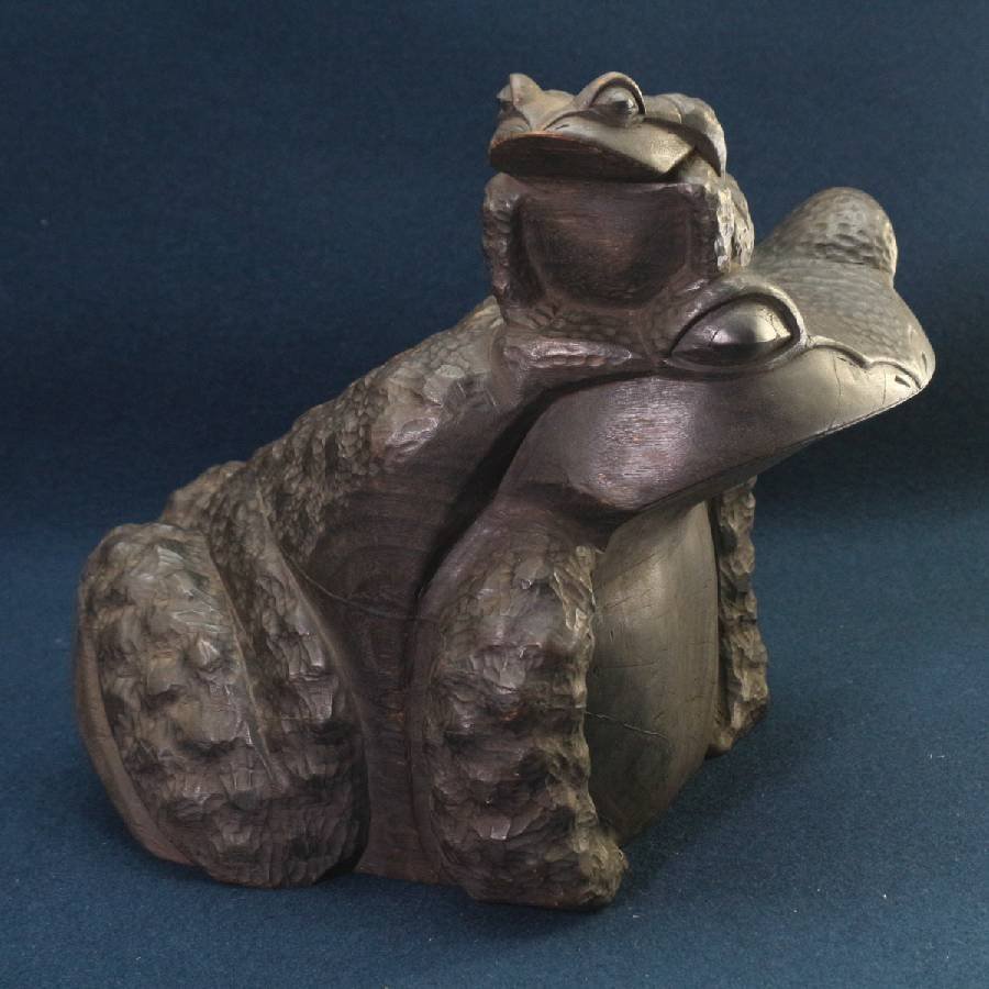 親子カエル 蛙 木彫り 22.5×30×31cm 木製 大型 彫刻 置物 オブジェ 縁起物 アジアン雑貨◆732f10_画像2