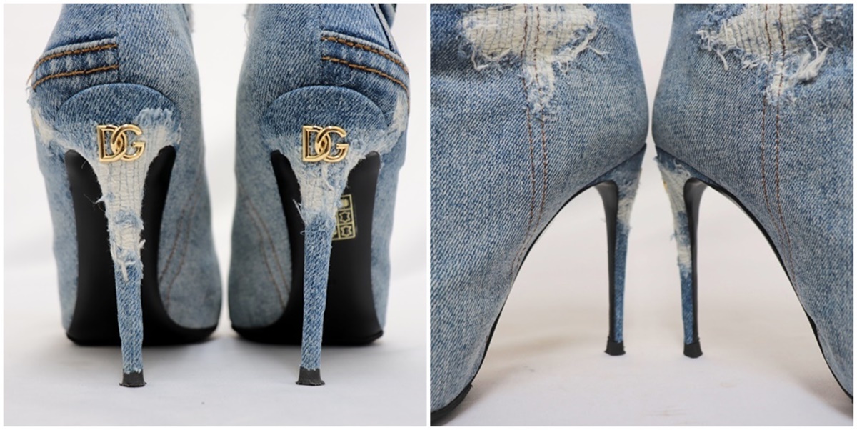  beautiful goods Dolce and Gabbana Denim Short heel boots lady's blue series 36 DG Logo damage processing DOLCE&GABBANA