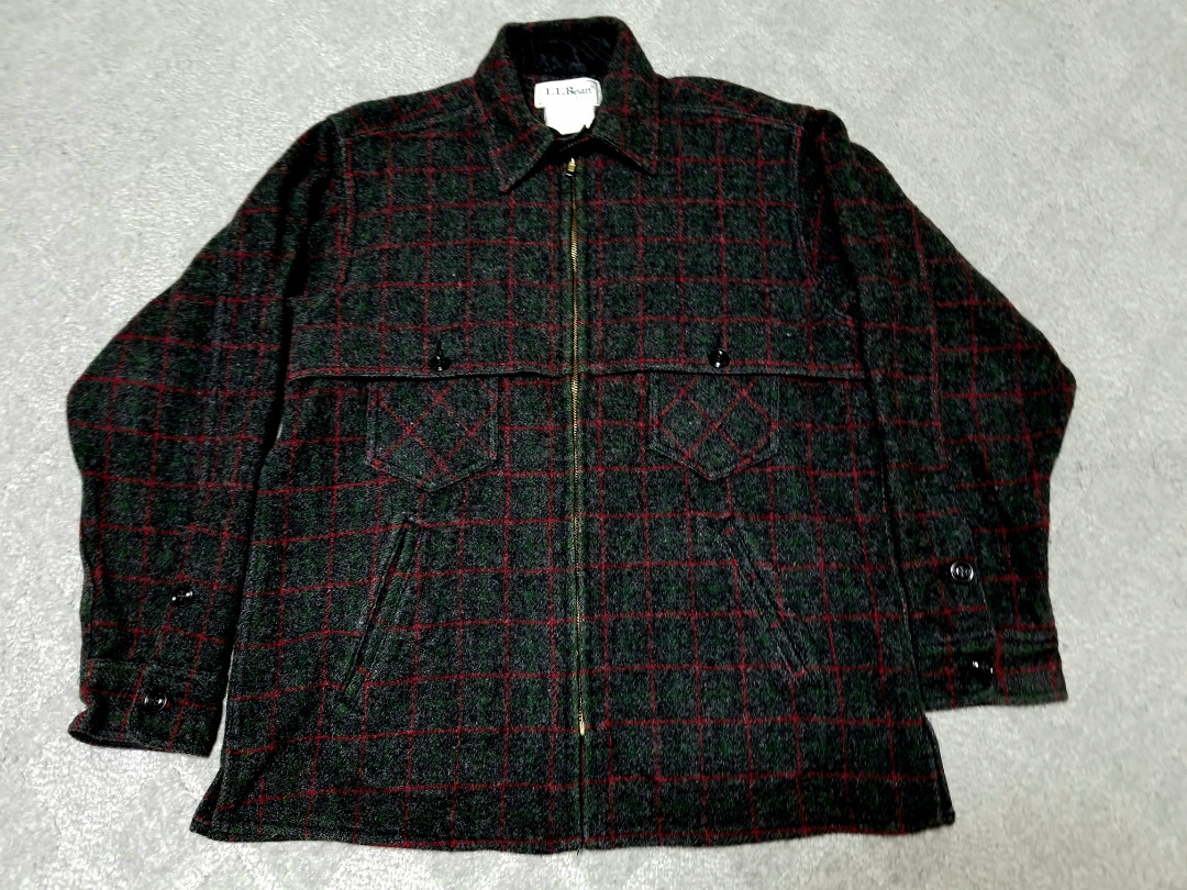 良好 80s～ USA製 llbean エルエルビーン ウールジャケット グレー 赤 緑 チェック柄 M L 位 アメリカ製 // アウター
