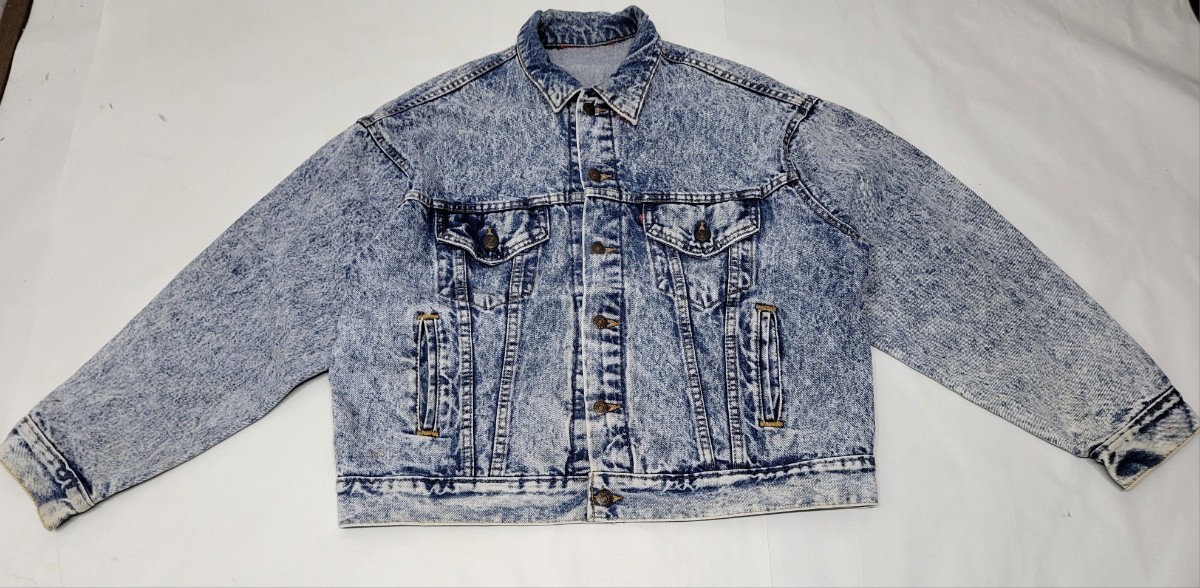 ～80s USA製 Levi's 70417 0819 ケミカルウォッシュ 裏チェック デニムジャケット L 80年代 アメリカ製 ビンテージ