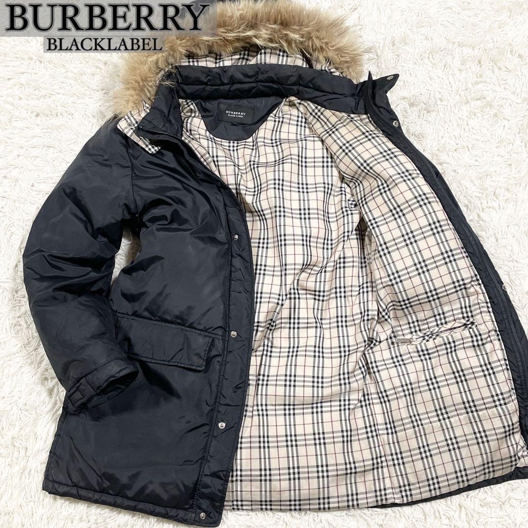 【美品 希少Lサイズ】バーバリー ブラックレーベル Burberry Black Label ノバチェック ファー ダウンコート 黒 メンズ_画像10