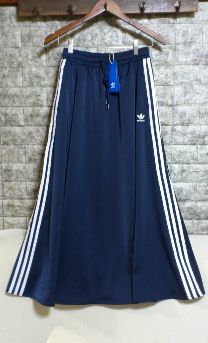 正規・新品タグ付 ネイビーLサイズ・伸縮性ウエスト adidas Originals アディダスオリジナルス LONG SATIN SKIRT/ロングスカート(FL0045) _画像6