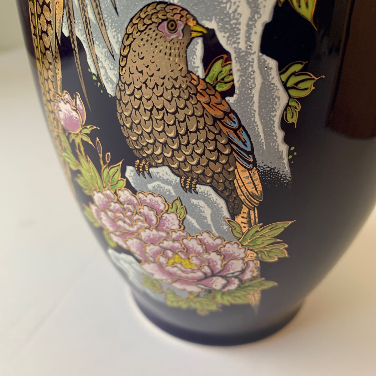 【 上神焼 /花瓶】一輪挿し 花入 伝統陶芸品 花瓶 鳥取県 骨董品 花瓶 花器 高堅窯 華道具 一輪挿し 金彩花鳥文 孔雀 陶器 工芸品