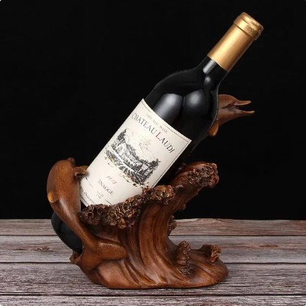  wine bottle holder resin dolphin parent . wave sea stand rack equipment ornament wood style wood grain sculpture carving image objet d'art ornament Inte rear living 