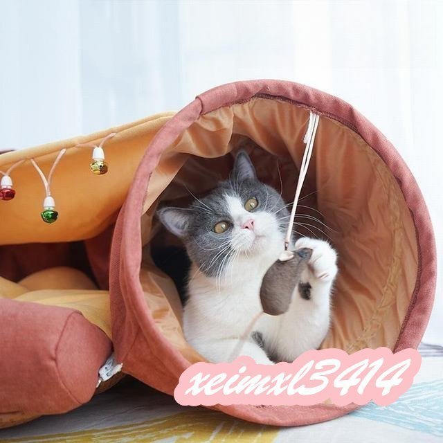 猫ハウス ねこ キャットトンネル 猫ベッド ペットハウス 折りたたみ おもちゃ　ブラウン_画像4